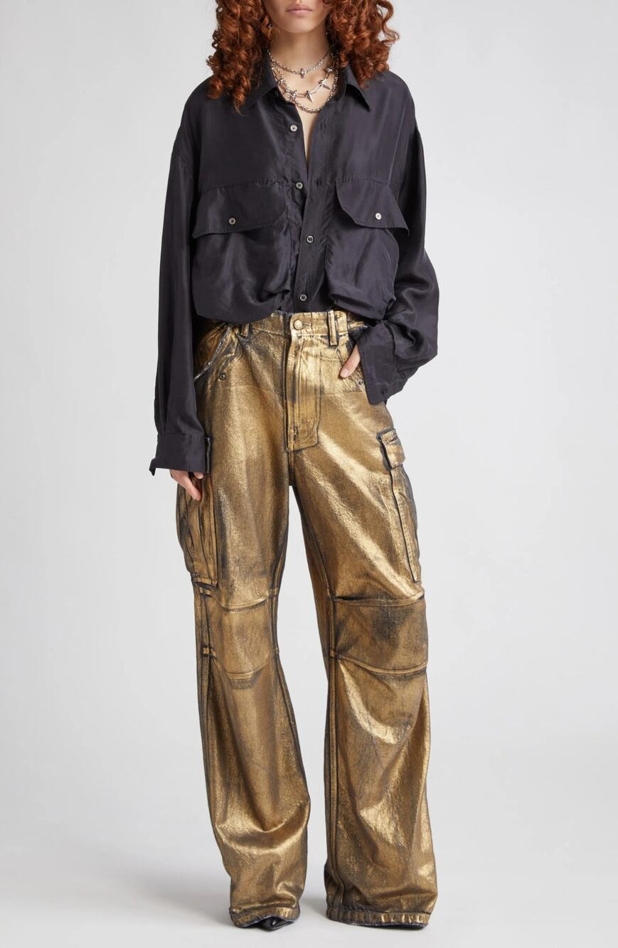 R13 brushed gold wide leg cargo jeans size 27